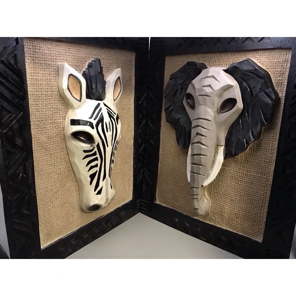 3D Elephant Zebra Wood‎ Framed Wall Art African Decorative Art